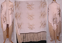 Vintage Silver & Gold Lame Lam&eacute; Cream Silk Fringe Flapper Piano Shawl