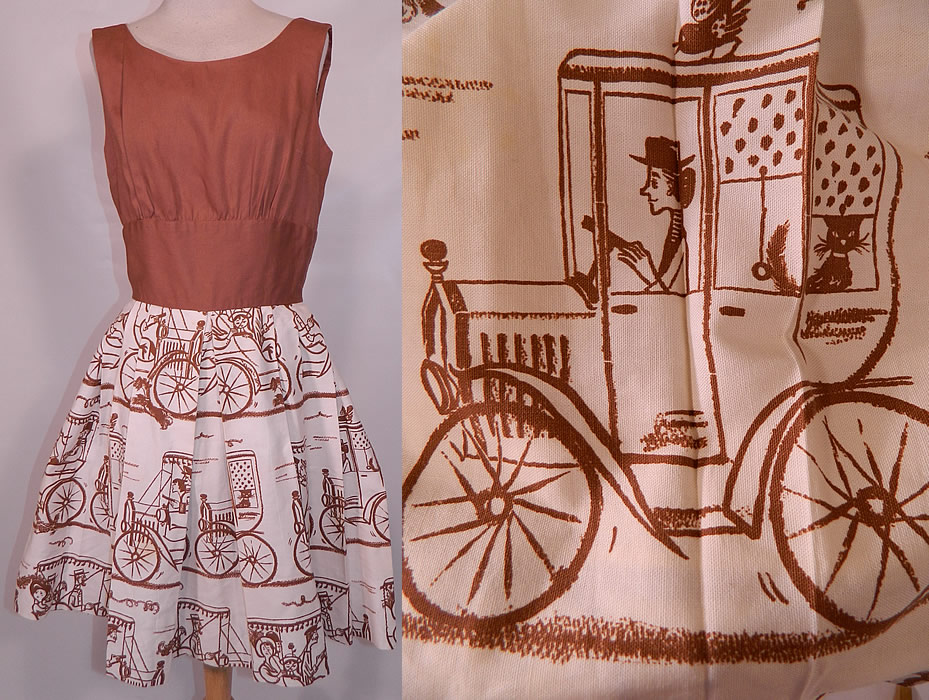 Vintage Joe Barry Model T Car Cat Novelty Print Linen Summer Sun Dress
This vintage Joe Barry Model T car, cat novelty print linen summer sun dress dates from the 1960s. 