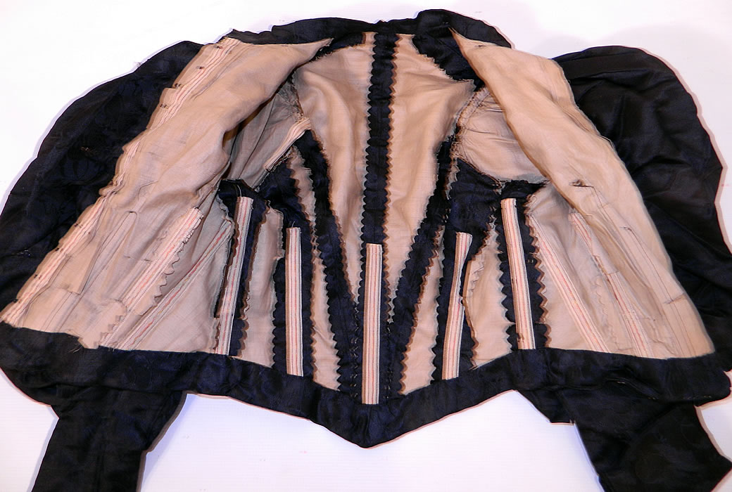 Victorian Black Silk Damask Brocade Gigot Mutton Sleeve Shirt Bodice. This is truly a wonderful piece of Victoriana wearable art! 
