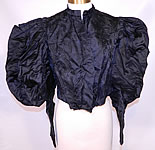 Vintage Victorian Mourning Black Silk Damask Brocade Gigot Mutton Sleeve Bodice