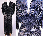 Vintage Black Floral Burnout Voided Velvet Silk Smocking Bias Cut Dress
