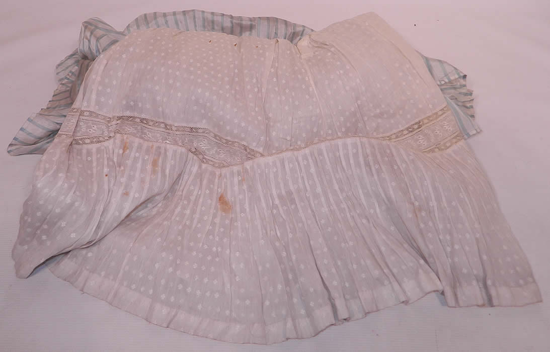 Antique Georgian Regency Era Blue & White Stripe Silk Puff Sleeve Girls Dress
The inside dress lining has several age spot stains.