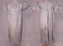 Antique Georgian Regency Era Blue & White Stripe Silk Puff Sleeve Girls Dress
