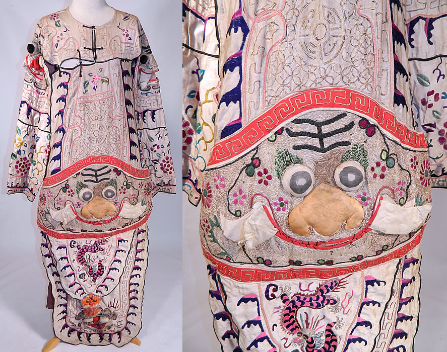 Antique Chinese Dragon Silk Embroidered Peking Opera Warrior Robe
This antique Chinese dragon silk embroidered Peking Opera warrior robe dates from 1900 during the end of the Qing Dynasty. 