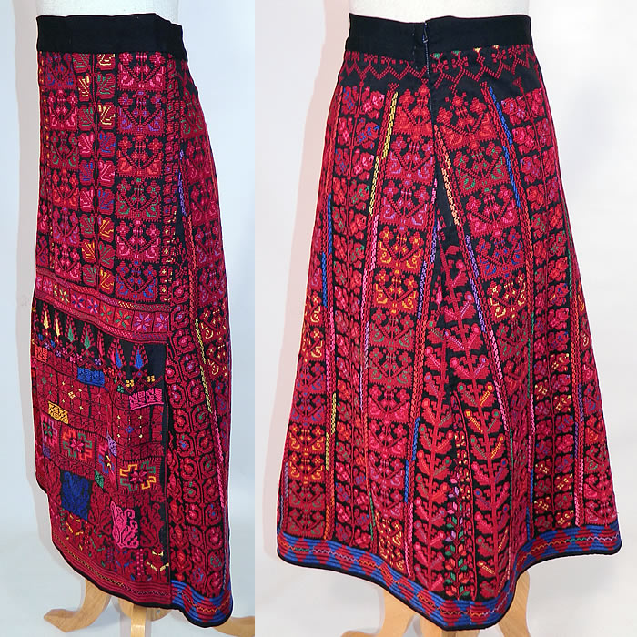 Vintage Colorful Cross Stitch Palestinian Hand Embroidery Ethnic Tribal Boho Skirt
This beautiful boho skirt is a long mid length, with an A-line style, fitted waistband and back zipper closure. 