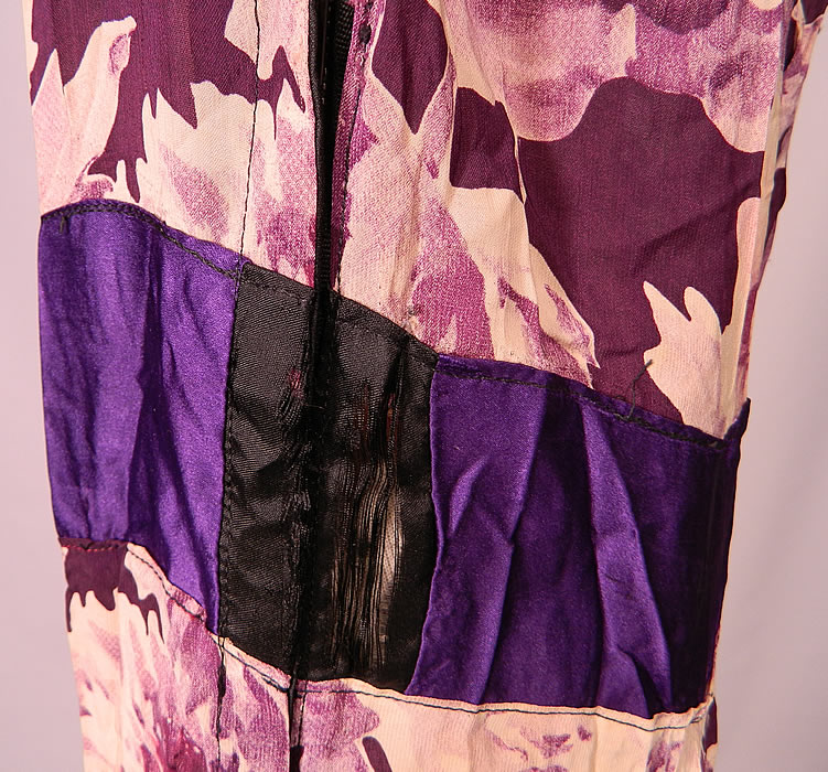 Vintage Purple Peony Print Floral Silk Bias Cut Slip Dress
The dress measures 60 inches long, with 40 inch hips, a 32 inch waist and 40 inch bust. It is in good condition, with faint underarm discoloration and has a frayed split along side zipper closure (see close-up). This is truly a wonderful piece of wearable art! 