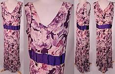 Vintage Purple Peony Print Floral Silk Bias Cut Slip Dress