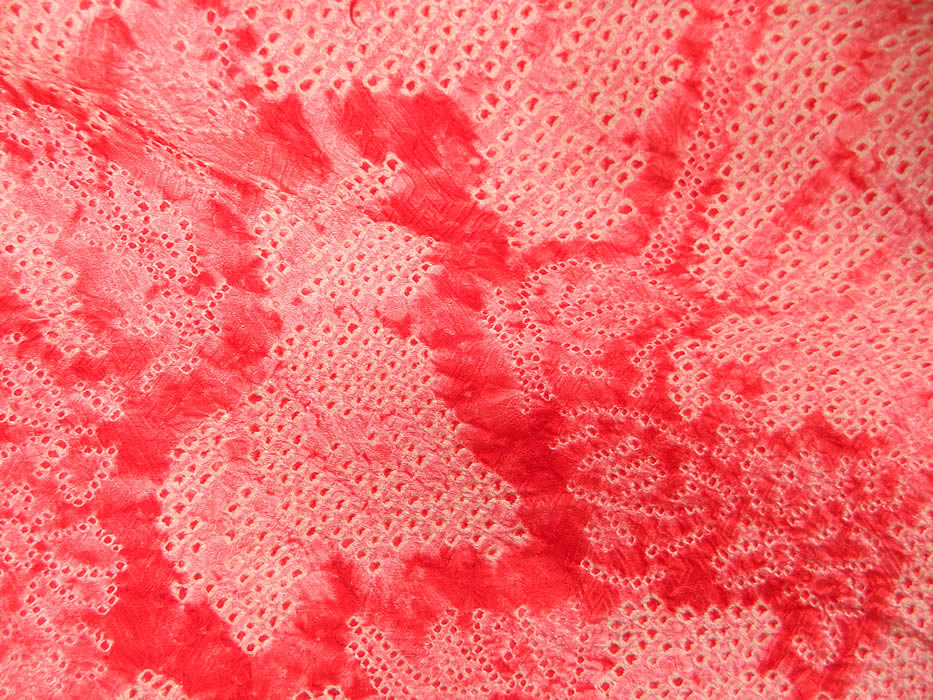 Vintage Japanese Geisha Red White Pink Silk Shibori Tie-Dye Obi Sash Belted Kimono
This is truly a wonderful piece of wearable Japanese tie-dye textile art! 