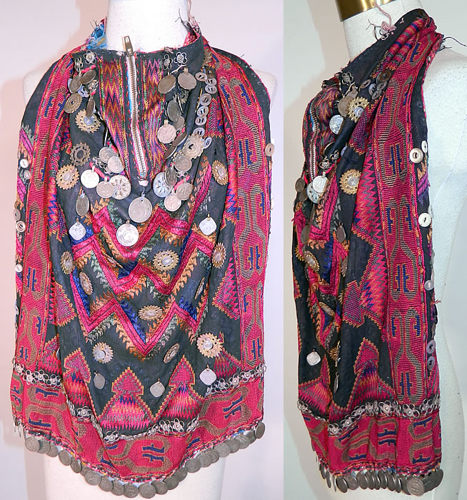 Swat Valley Pakistan Coin Beaded Embroidered Ethnic Tribal Bib Front Fabric Top
This vintage Swat Valley Kohistan Pakistan coin beaded embroidered ethnic tribal bib front fabric top dates from the 1940s.