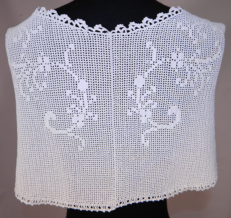Edwardian White Crochet Filet Lace Sleeveless Camisole Blouse Tank Top
The top measures 16 inches long, with a 30 inch waist and 34 inch bust. It is in excellent condition. This is truly a wonderful piece of wearable antique lace textile art!