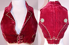 Vintage Regional Folk Costume Spanish Soutache Embroidery Red Velvet Vest

