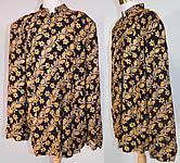 1940s Vintage Black Silk Rayon Chain Stitch Crewel Work Embroidery Swing Coat Jacket
