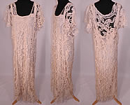 Vintage Cream Battenburg Needle Lace Wedding Gown Dress & Silk Slip
