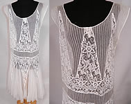 Vintage White Embroidered Pleated Tulle Net Lace Chemise Drop Waist Dress
