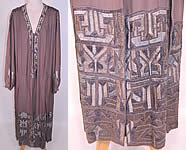 Vintage Art Deco Gray Silk Embroidered Silver Beaded Flapper Drop Waist Dress