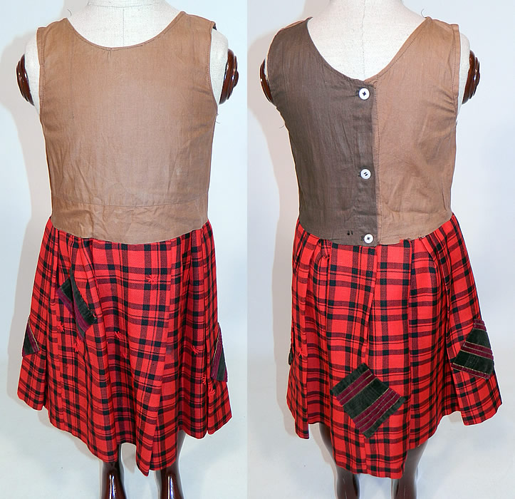 Victorian Childs Black & Red Tartan Plaid Wool Embroidered Patchwork 2 Piece Dress
The jacket measures 16 inches long, with a 20 inch waist and 26 inch chest. It is in good condition, with only a tiny moth hole on the back collar. This is truly a rare and wonderful piece of children's wearable Victoriana textile art! 