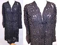 Edwardian La Samaritaine Brussels Black Silk Battenburg Tape Lace Long Coat Jacket