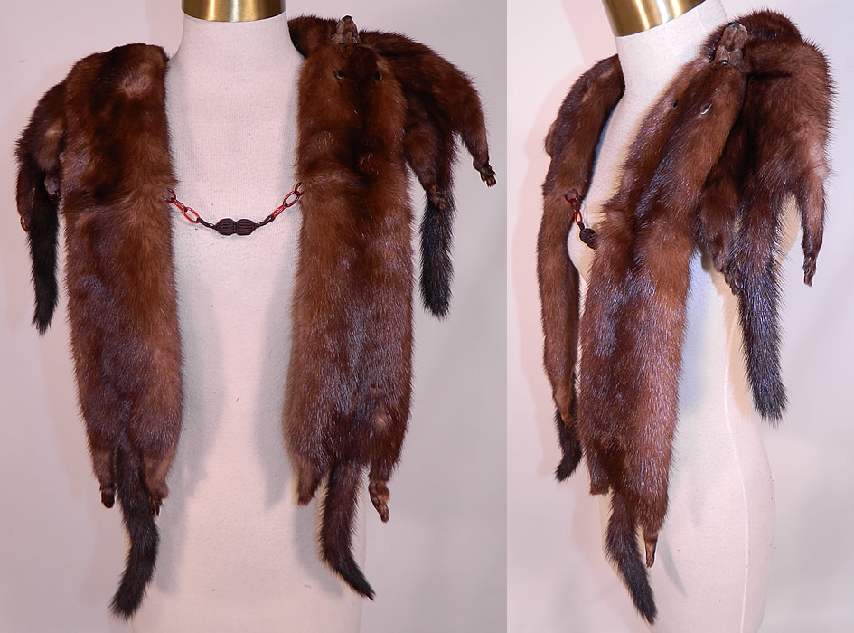 Vintage Mahogany Brown Stone Marten Mink Fur Stole Shawl Wrap Boa Cape
This vintage mahogany brown stone marten mink fur stole shawl wrap boa cape dates from the 1940s.