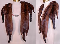 Vintage 1940s Mahogany Brown Stone Marten Mink Fur Stole Shawl Wrap Boa Cape
