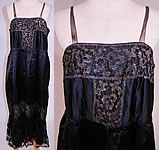 1920s Vintage Art Deco Black Silk Gold Lam&eacute; Lame Lace Trim Flapper Slip Dress
