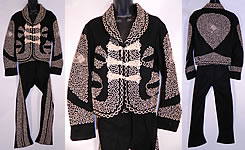 Vintage Mariachi Charro Costume Suit Soutache Black White Wool Jacket Pants