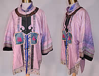 Antique Chinese Character Embroidered Purple Lilac Silk Damask Brocade Robe
