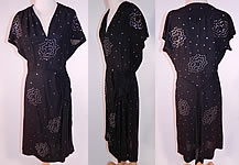 Vintage Black Silk Silver Metal Sequin Studded Beaded Cocktail Dress
