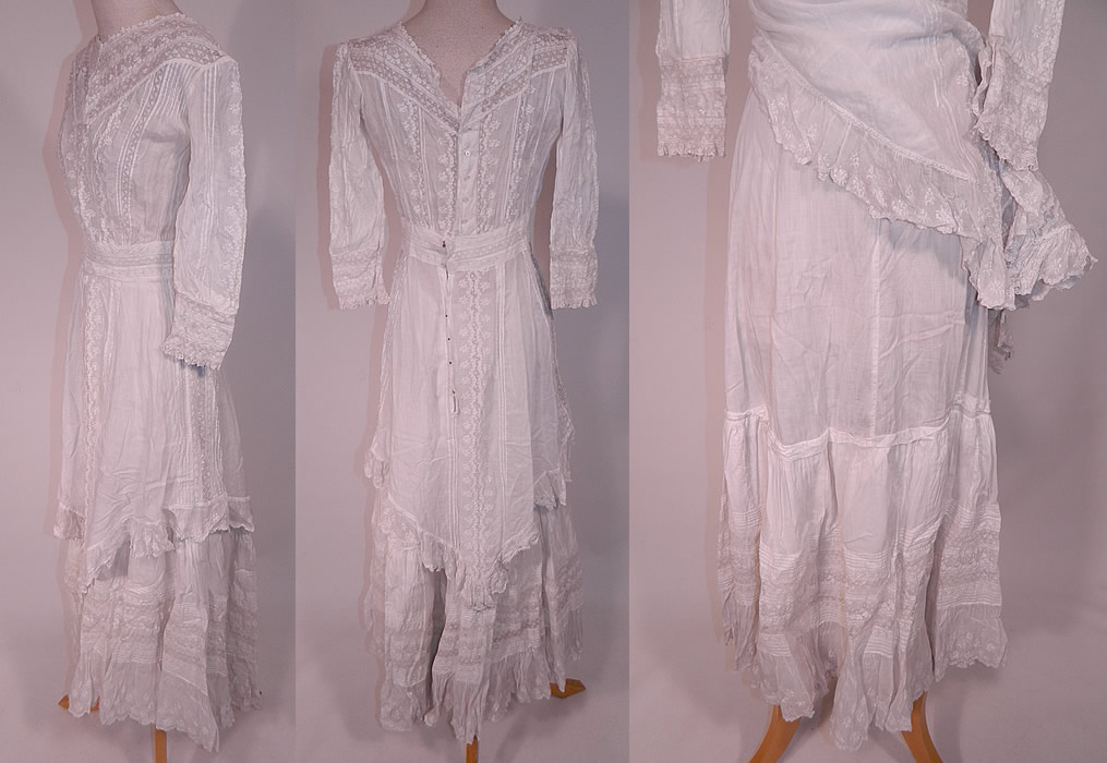  back Victorian Lace Embroidered White Cotton Batiste Wedding Dress Polonaise Overdress Skirt
The overdress measures 42 inches long, with a 22 inch waist, 34 inch bust and 13 inch back. 