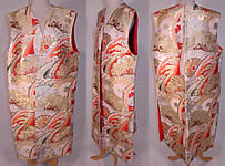 Vintage Japanese Gold Silk Lam&eacute; Lame Ocean Waves Obi Fabric Sleeveless Vest Jacket