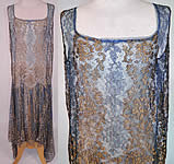 Art Deco Blue Net Gold Lam&eacute; Lame Lace Handkerchief Skirt Drop Waist Flapper Dress