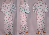 Vintage Green Shamrock Clover Print White Cotton Bias Cut St. Patricks Day Dress