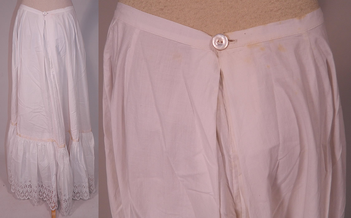 Victorian White Cotton Broderie Anglaise Eyelet Embroidery Cutwork Lace Petticoat Skirt
It is in good condition, but has not been cleaned, with only a few faint small yellowing age spot stains (see close-up). This is truly a wonderful piece of antique Victoriana wearable art! 