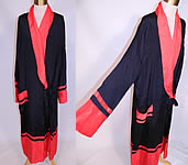Vintage Art Deco Black & Red Silk Striped Flapper Kimono Robe Dressing Gown
