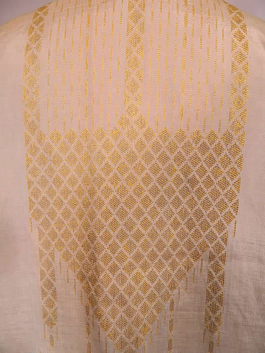 Vintage L.M. Rosen Gowns NY Label Art Deco Gold Lame Blue Silk Evening Coat Lam&eacute;
It is in excellent condition. This is truly a high quality exceptional piece of wearable Art Deco textile art with a Chinese inspired style!