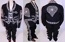 Vintage Childs Mariachi Charro Costume Suit Soutache Black White Wool Jacket Pants
