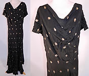 Vintage Black Silk Gold Lam&eacute; Lame Pomegranate Bias Cut Evening Gown Dress
