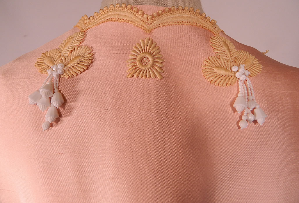 Vintage Haute Couture Athens Label Pink Raw Silk Beaded Lace Trim Dress & Jacket
The dress measures 34 inches long, with 38 inch hips, a 30 inch waist and 38 inch bust. T