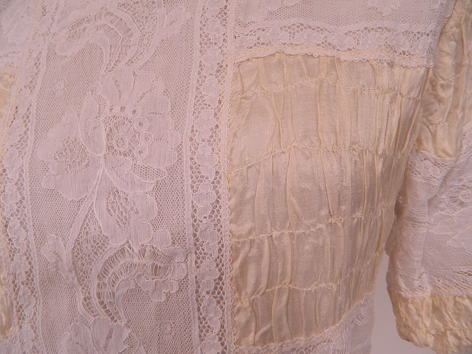 Vintage White Lace Cream Silk Smocking Ruched Gathering Summer Maxi Dress
The dress measures 52 inches long, with 42 inch hips, a 32 inch waist and 34 inch bust. 