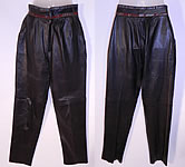 1970s Vintage Roberto Cavalli Designer Paisley Trim Black Leather Pants Italy Size M
