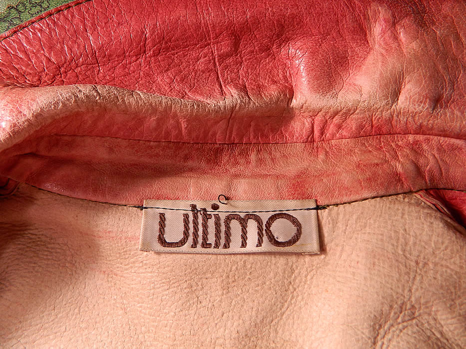 Vintage Ultimo Designer Label Green Leather Floral Print Pants & Red Jacket
There is a "Ultimo" designer label sewn inside. 