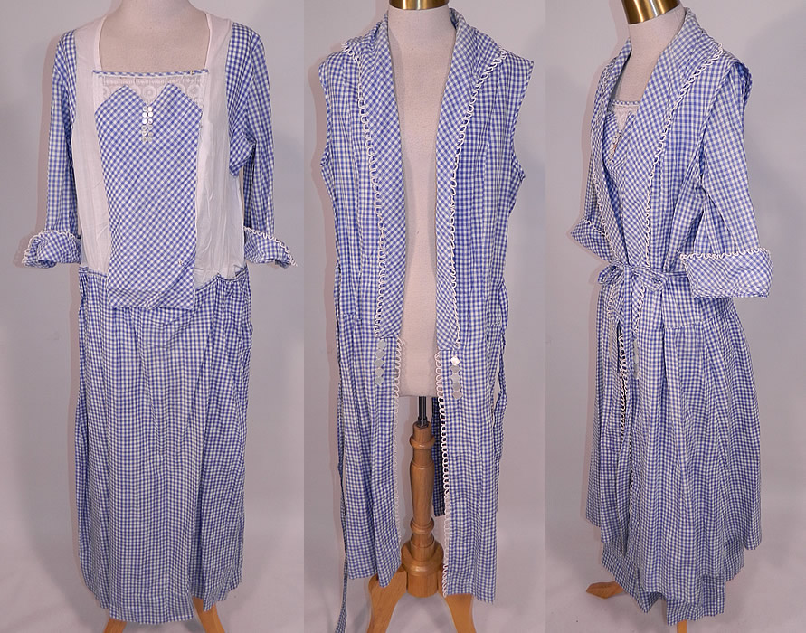 Edwardian Blue & White Gingham Check Cotton Pinafore Belted Day Dress
This delightful day dress is tea length, two piece, with a layered pinafore style. 