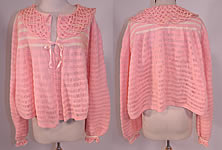 Vintage Hand Fashioned Ann Best Pink & White Knit Crochet Sweater Bed Jacket Top
