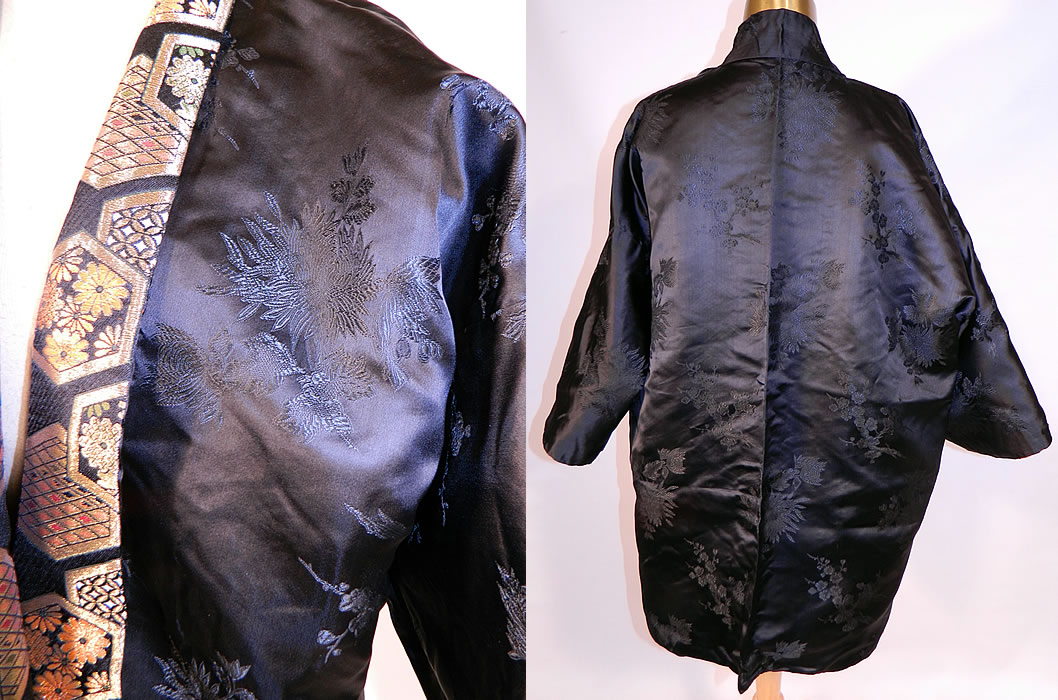 Vintage Japanese Kimono Obi Black Silk Gold Lam&eacute; Lame Reversible Jacket
It is in excellent condition. This is truly a wonderful piece of wearable Japanese textile art!