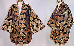 Vintage Japanese Kimono Obi Black Silk Gold Lam&eacute; Lame Reversible Jacket
