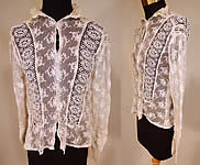 Vintage Edwardian Ecru Cream Tambour Embroidery Net Mixed Lace Blouse Jacket
