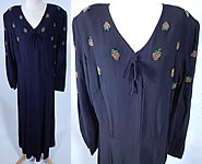 Vintage Eisenberg Originals Black Silk Crepe Strawberry Beaded Cocktail Dress
 