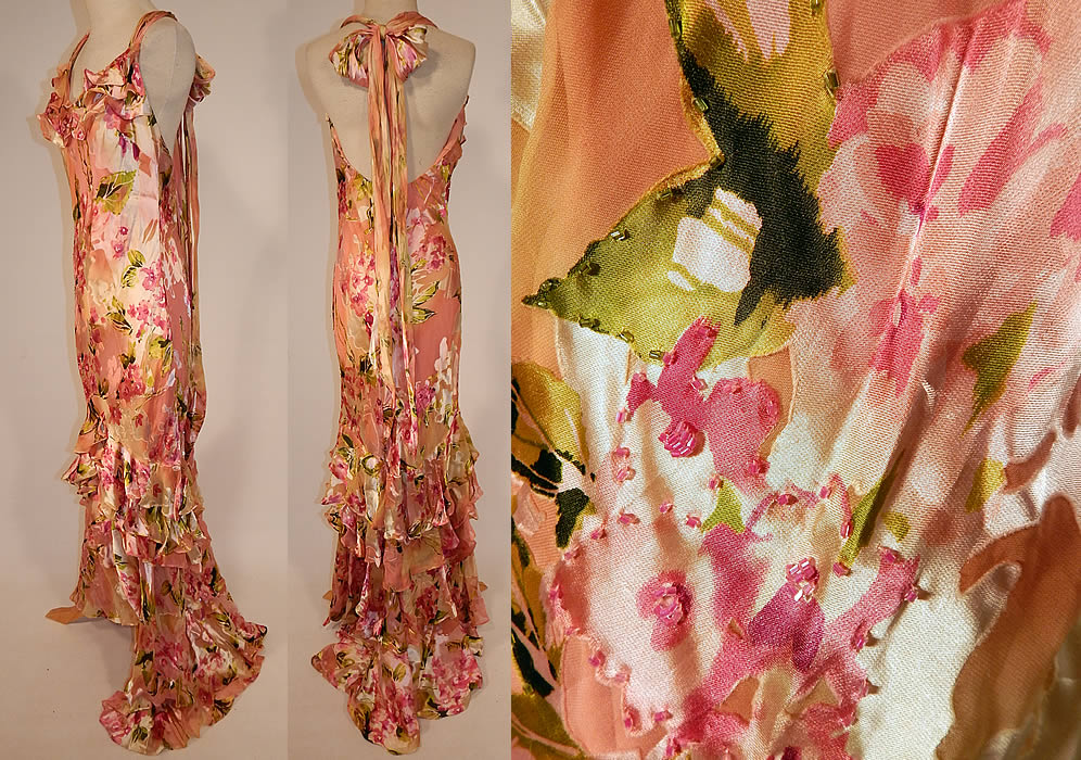 Vintage 1930s Inspired Bias Cut Nina Austin Pink Floral Salsa Tango Flamenco Dance Dress side view.