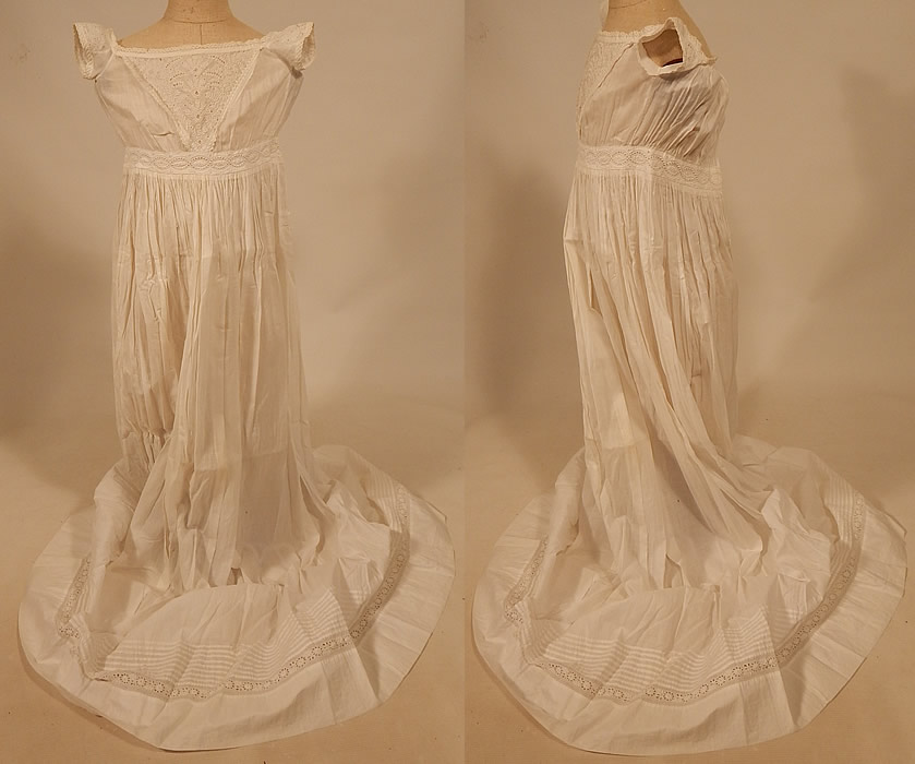 Victorian Antique Ayrshire Whitework Cotton Batiste Christening Gown Infant Dress
This antique Victorian era Ayrshire whitework cotton batiste christening gown infant dress dates from the 1850s. 
