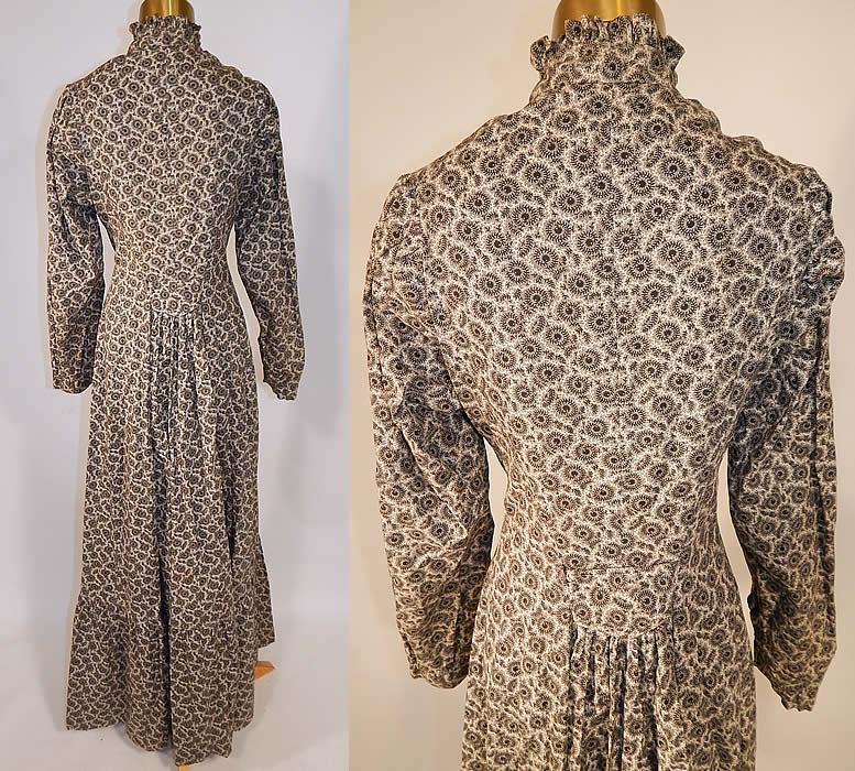 Victorian Black & White Cotton Calico Print Belted Morning Wrapper Workwear Day Dress
It is in good condition, with some slight wear and fade to the calico fabric on the bottom skirt hem. This is truly a wonderful piece of antique Victoriana textile art!