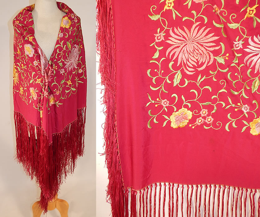 Vintage Red Rose Silk Pastel Floral Embroidered Flapper Boho Piano Shawl
The shawls fabric square measures 54 by 54 inches. It is in good condition. This beautiful bohemian piano shawl is a wonderful piece of wearable textile art!